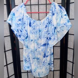 Chic Blue Floral Women's Blouse
